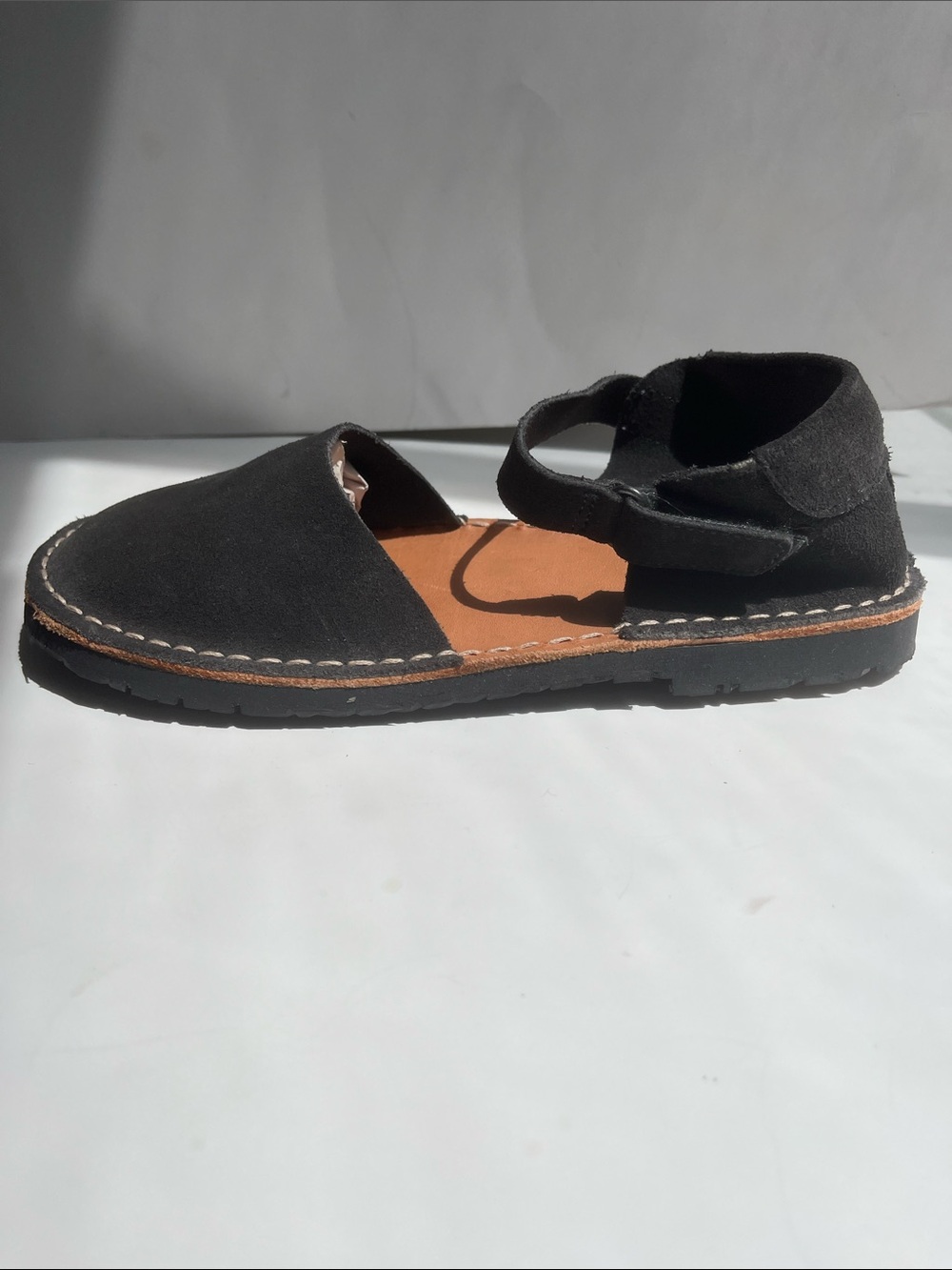 Zara Kids Black Suede Sandal with Velcro Ankle Strap New without the tag